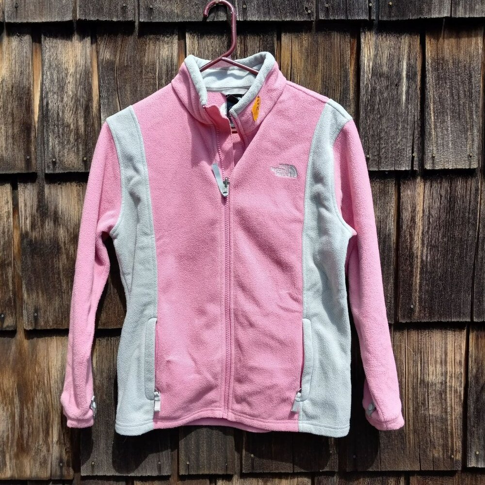 Girls North Face‎ Pink Gray Full Zip Fleece Jacket Size Youth